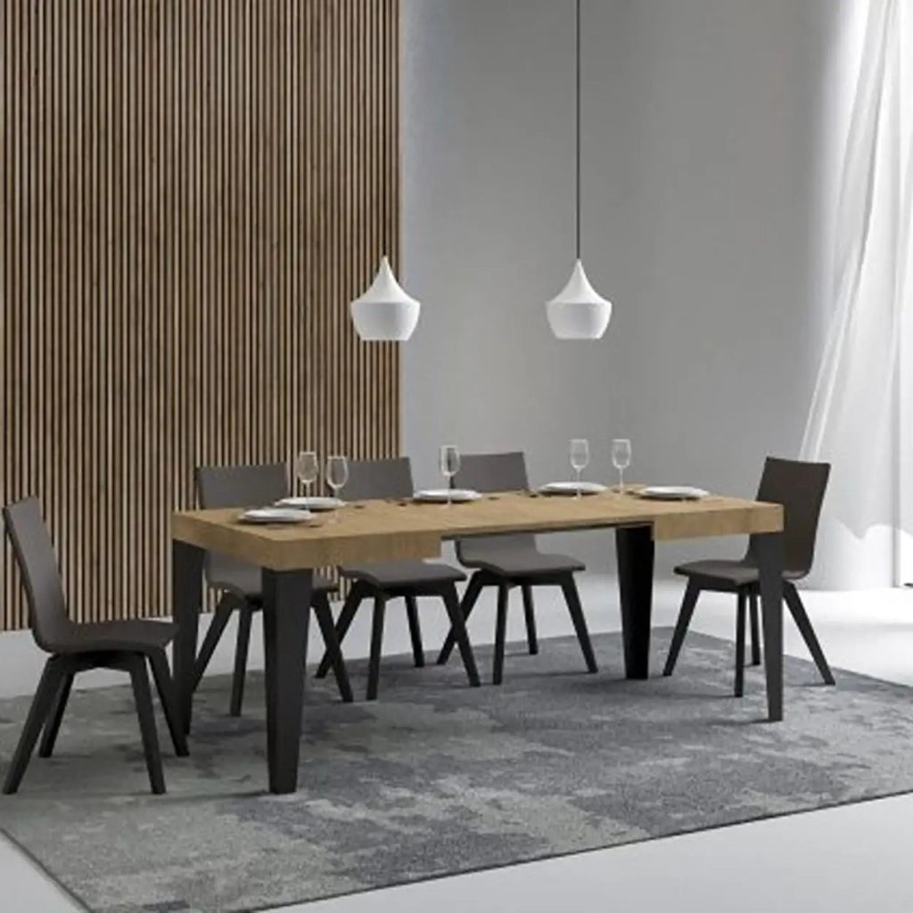 Tavolo allungabile 90/246x90 cm Flame colore quercia natura gambe antracite