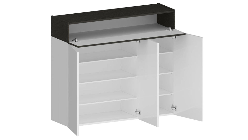 Scarpiera 3 Ante e 1 Ripiano a Ribalta 114x35x100 cm Savona 3A 1R Bianco Opaco/Grigio Ardesia