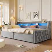 Letto 90x200 cm con contenitore e LED in flanella grigio
