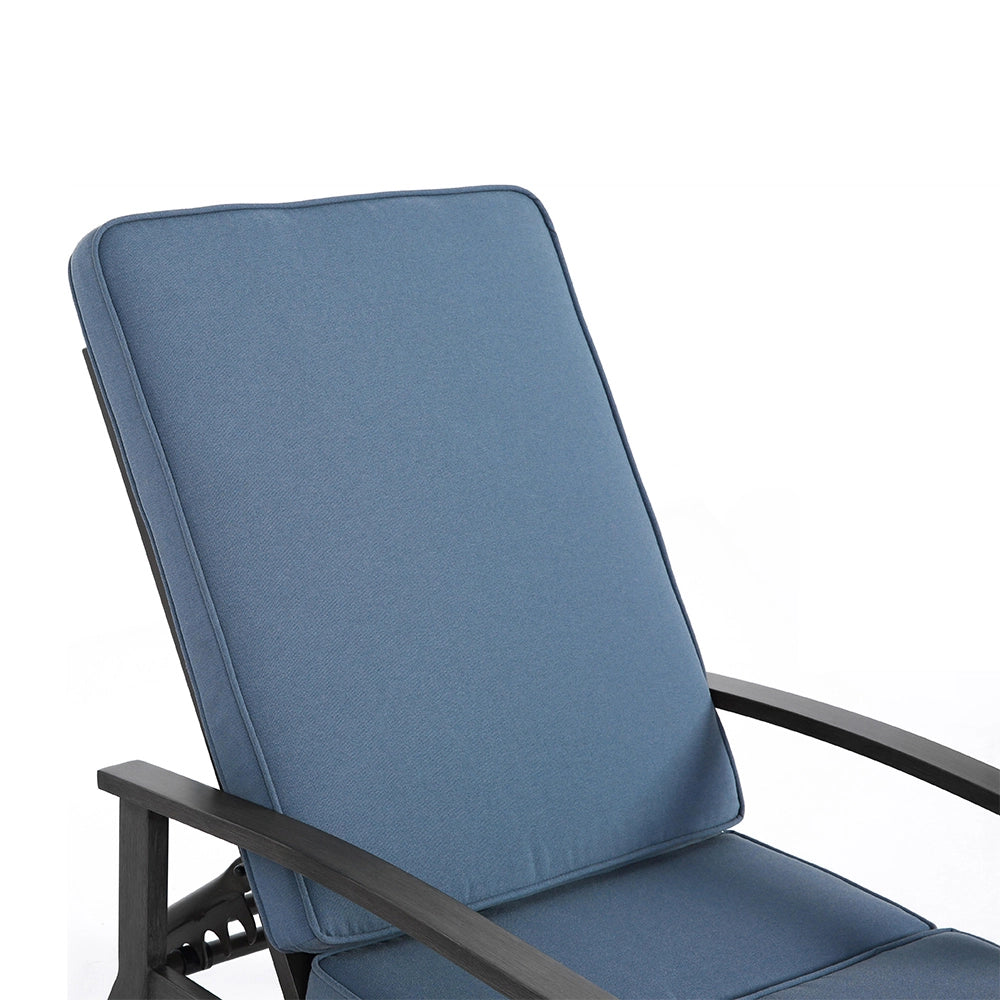 Chaise longue patio - Xylo - Alluminio resistente ruggine, cuscino blu impermeabile