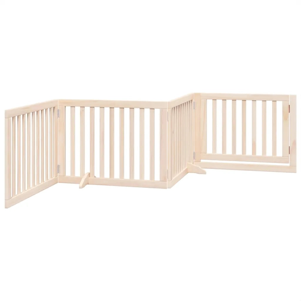 Cancelletto per cani con porta pieghevole 4 pannelli 320 cm in legno di pioppo 352241