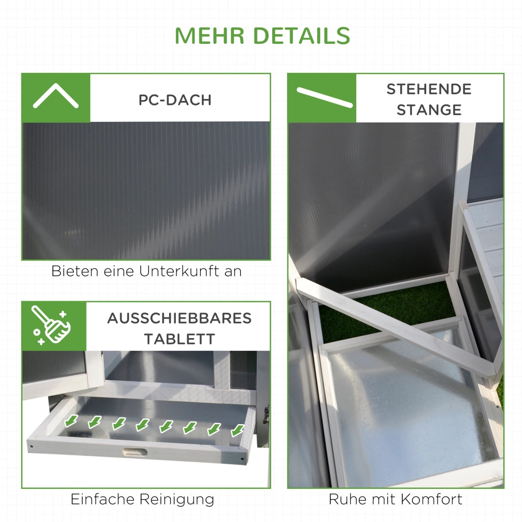 Pollame Casa per Galline in Legno con Recinto ¨C zephmum ¨C Grigio+Bianco 160x75x80 cm