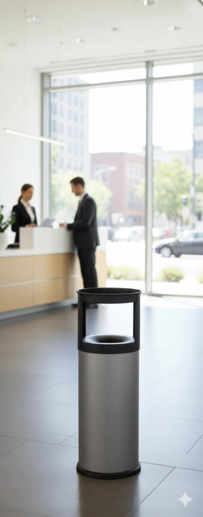 Pattumiera Gettacarte Ø25xh80 cm Autoestinguente Posacenere in Acciaio Verniciato Grigio