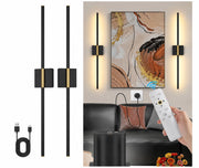 Coppia Applique LED Lineari Senza Fili 70CM Ricaricabili USB con Telecomando Touch e Rotazione 350° Nero Oro