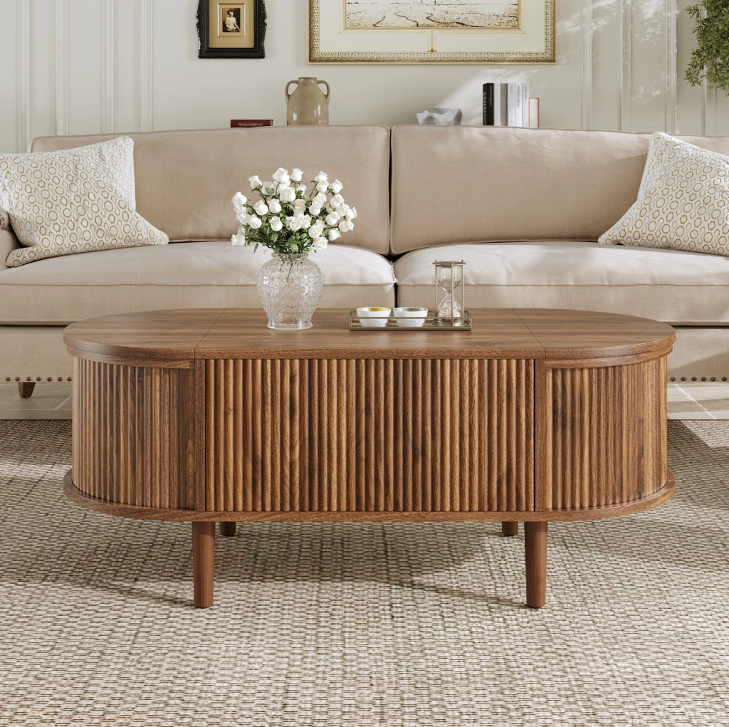 Tavolino da caffè 100x48x53.5 cm con piano sollevabile e contenitore in MDF noce