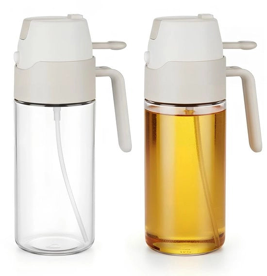 Sproeieraerator e olio per cucina, 2 in 1, 550 ml, flacone in vetro per uso in cucina per frittura ad aria, grilling, insalate