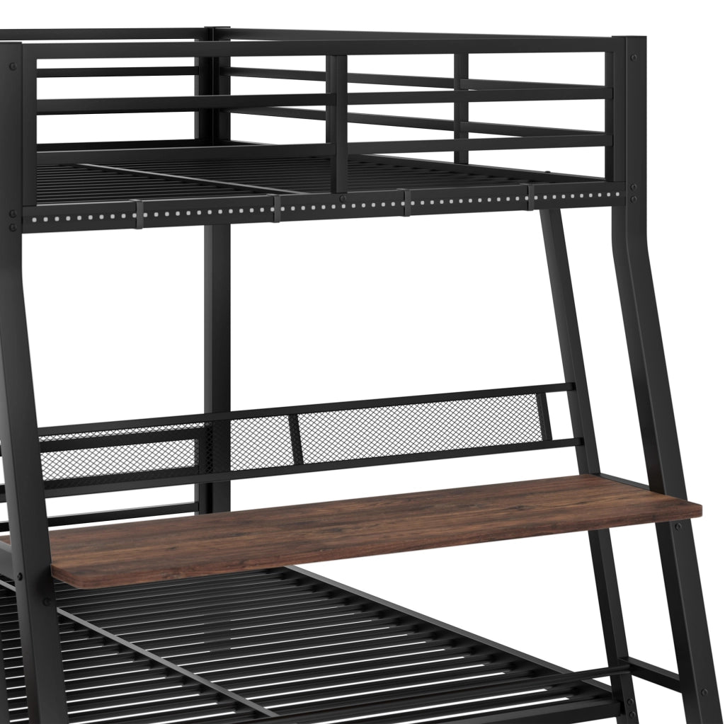 Letto a soppalco 140x200 cm con scrivania; cassetti e LED; metallo; nero