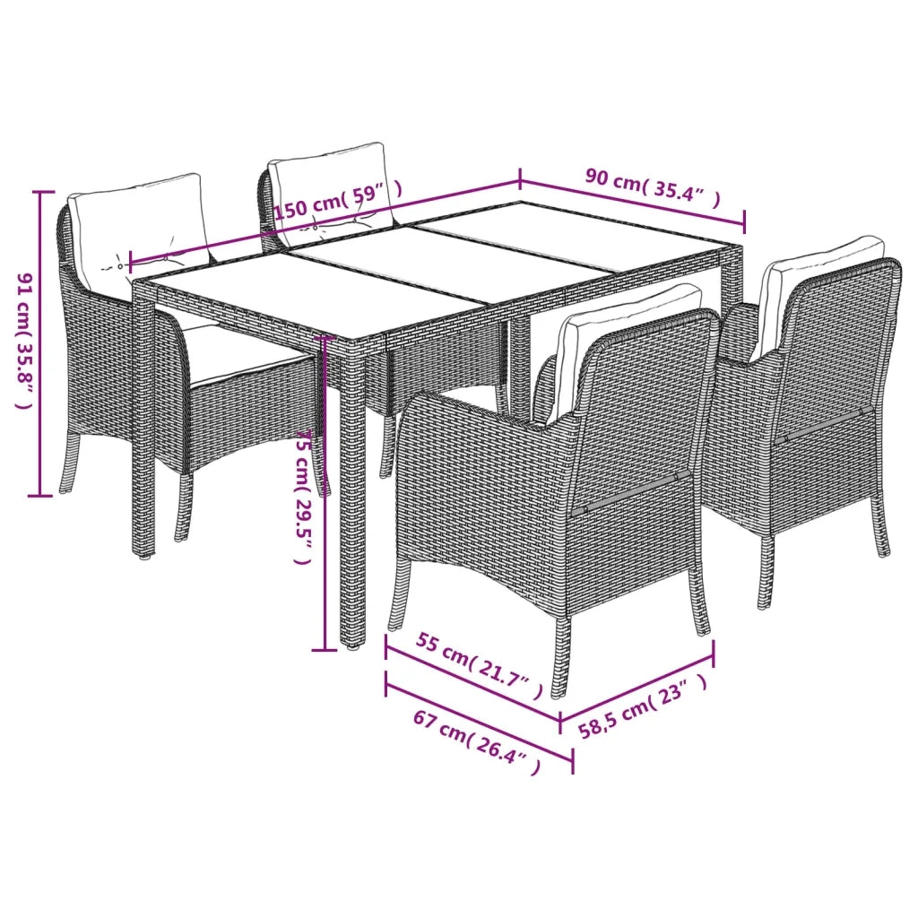 Set da Pranzo da Giardino 5 pz Nero con Cuscini in Polyrattan 3211844