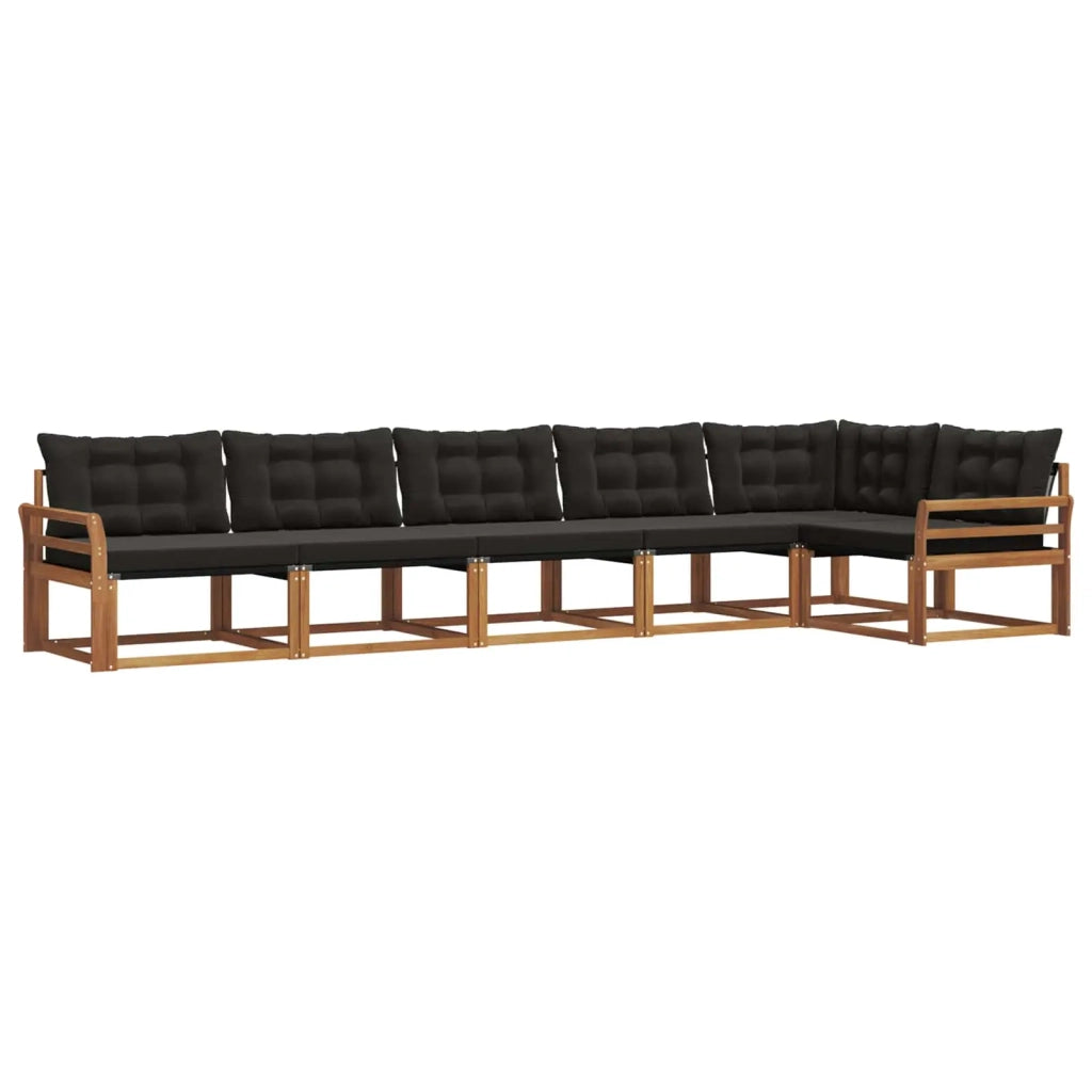 Set di divani da esterno con cuscino 6 pcs Naturale e Nero