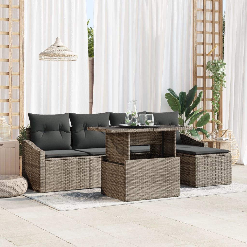 Set di Divani da Giardino 6 Pezzi con Cuscini Grigio in Polirattan