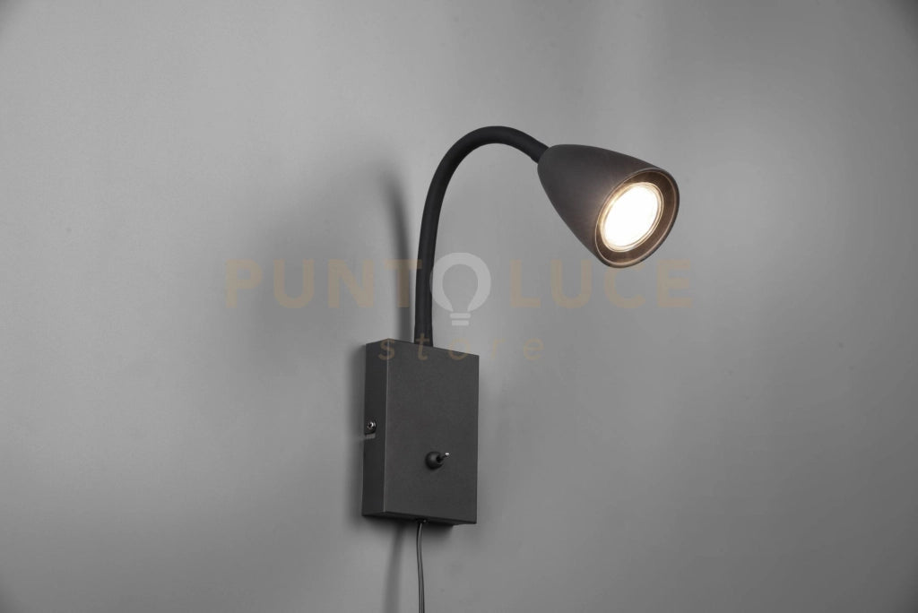 WANDA APPLIQUE FLESSIBILE CON INTERRUTTORE METALLO ACCIAIO E NERO H. 23,5CM 1 LUCE ATTACCO GU10