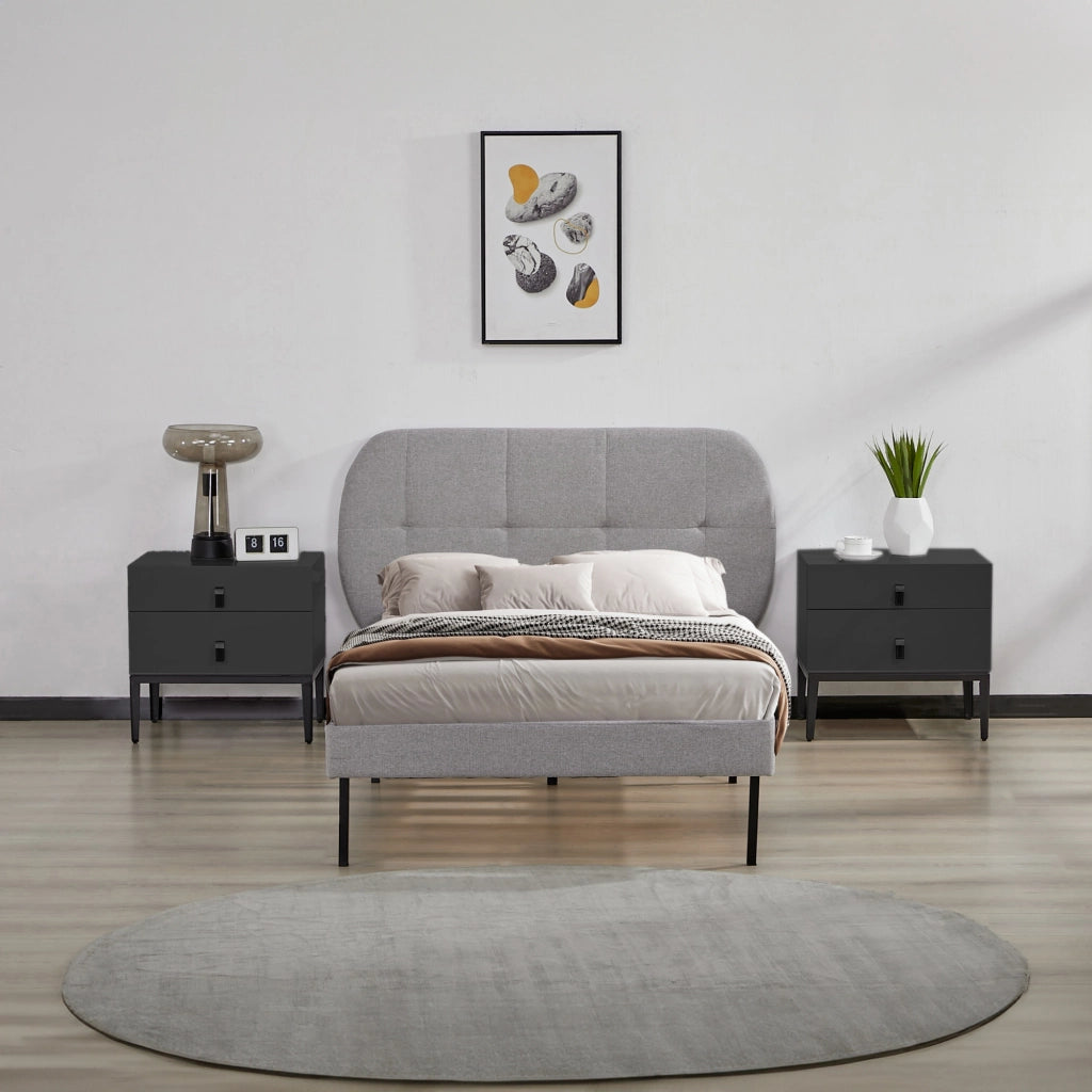 Letto Singolo Porvoo con Testiera e Materasso 90x200 cm Rivestimento in Tessuto - Grigio [en.casa]