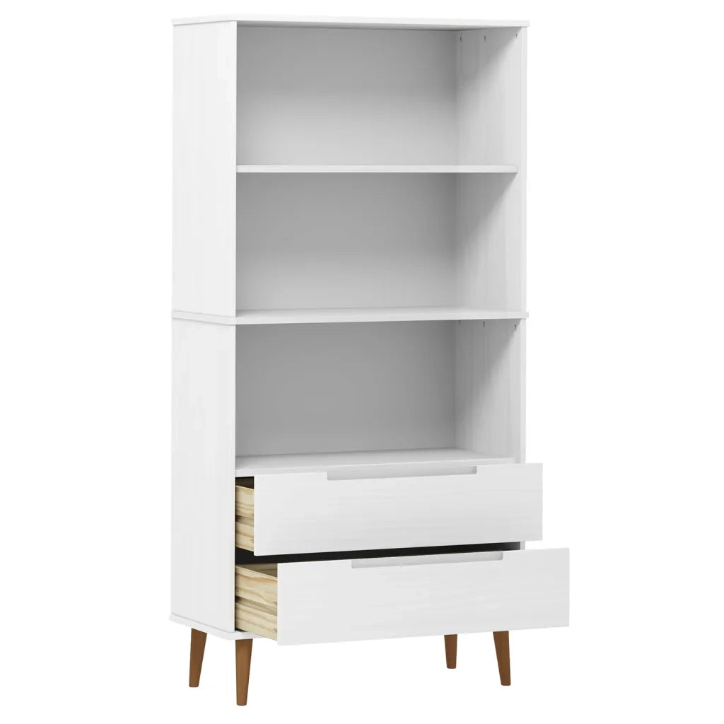 Libreria-Scaffale per Libri-Mobile di Stoccaggio MOLDE Bianca 85x35x170,5 cm in Legno Massello di Pino