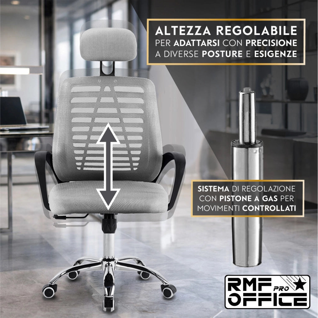 RMF Sedia Ufficio Ergonomica Professionale Reclinabile, Sedia Scrivania in Rete con Seduta Comoda e Rilassante - Poltrona Relax Ufficio con Ruote Girevoli Altezza Regolabile  BIANCA