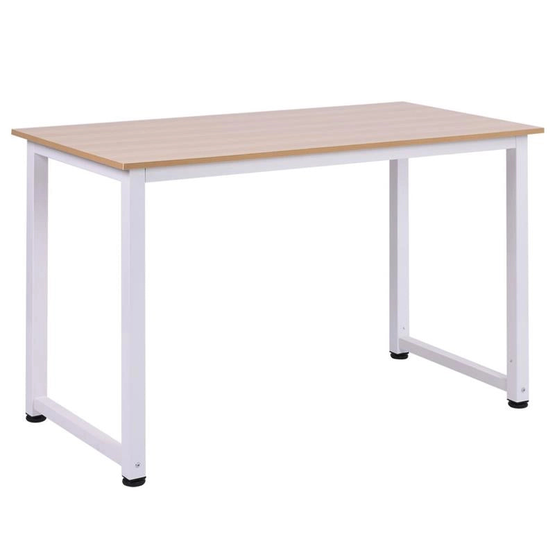 TAVOLO SCRIVANIA IN LEGNO MDF COLOR ROVERE E GAMBE IN METALLO BIANCO