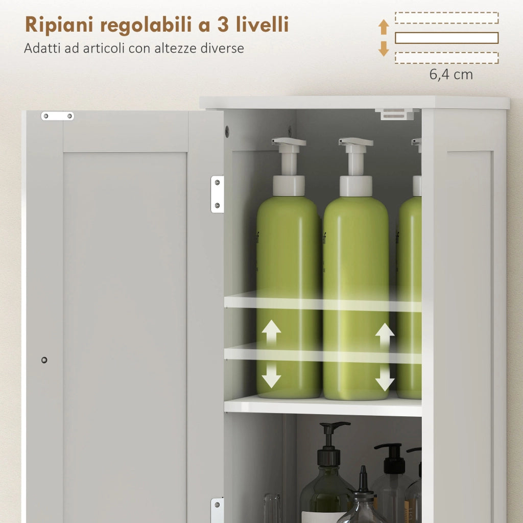 Mobile Alto Bagno con 2 Ripiani Aperti e 2 Armadietti con Scaffali Regolabili, in Legno, 30x30x170 cm, Bianco