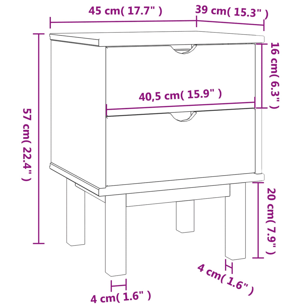 Comodino OTTA 45x39x57 cm in Legno Massello di Pino 348576