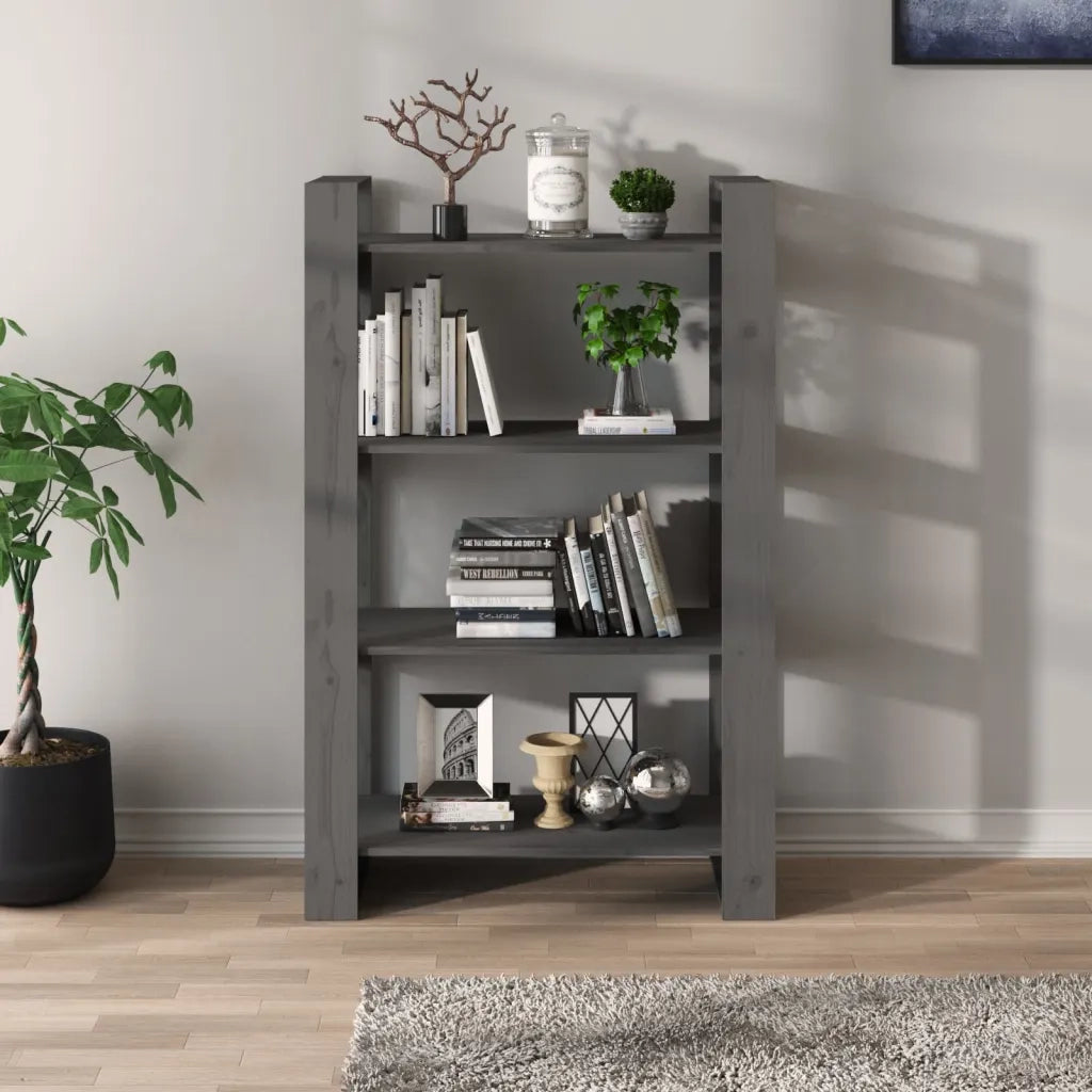 Libreria Divisorio-Scaffale per Libri-Mobile di Stoccaggio Grigio 80x35x125 cm Legno Massello di Pino