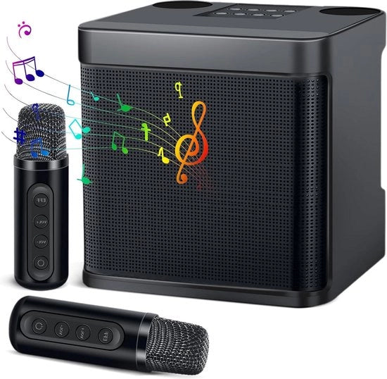 Kit di karaoke con speaker Bluetooth portatile, 2 microfoni wireless e illuminazione da festa - per adulti e bambini con effetti di alterazione vocale