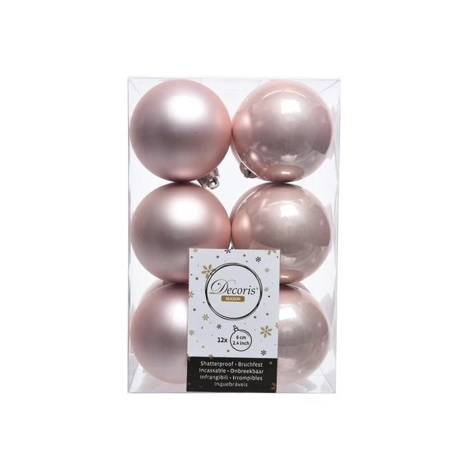 Kaemingk, 12 Palline di Natale Rosa 6cm, Infrangibili Lucide e Opache