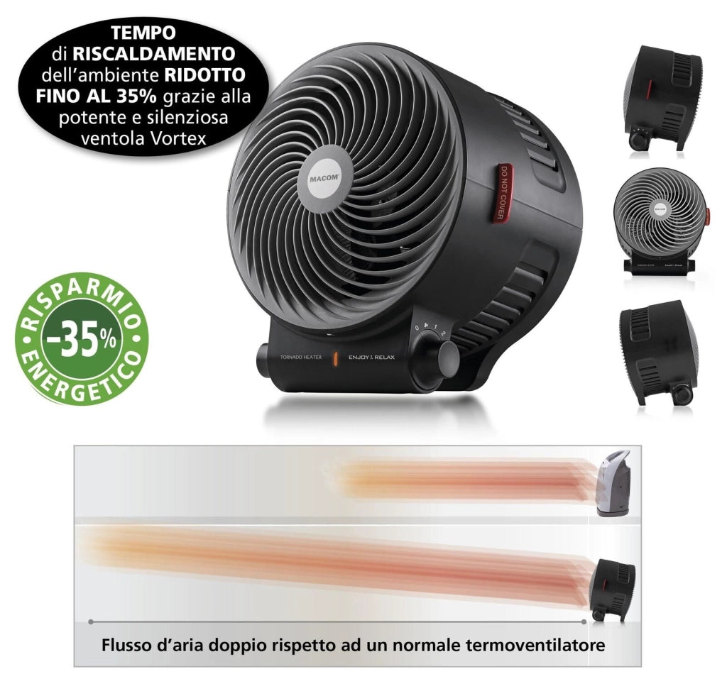 Macom Enjoy & Relax Tornado Interno Nero 2000 W Riscaldatore ambiente elettrico con ventilatore