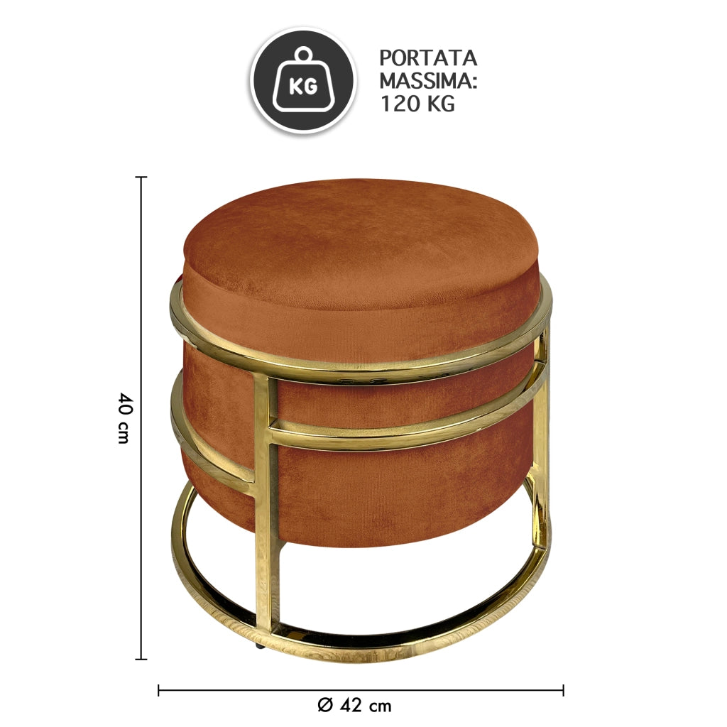 Pouf Contenitore Poggiapiedi Velluto Con Struttura Circolare Cromata Oro Elegante Imbottito Sgabello Per Toeletta Mobile Trucco Ottomano Ingresso Camera Da Letto Rotondo - Ruggine