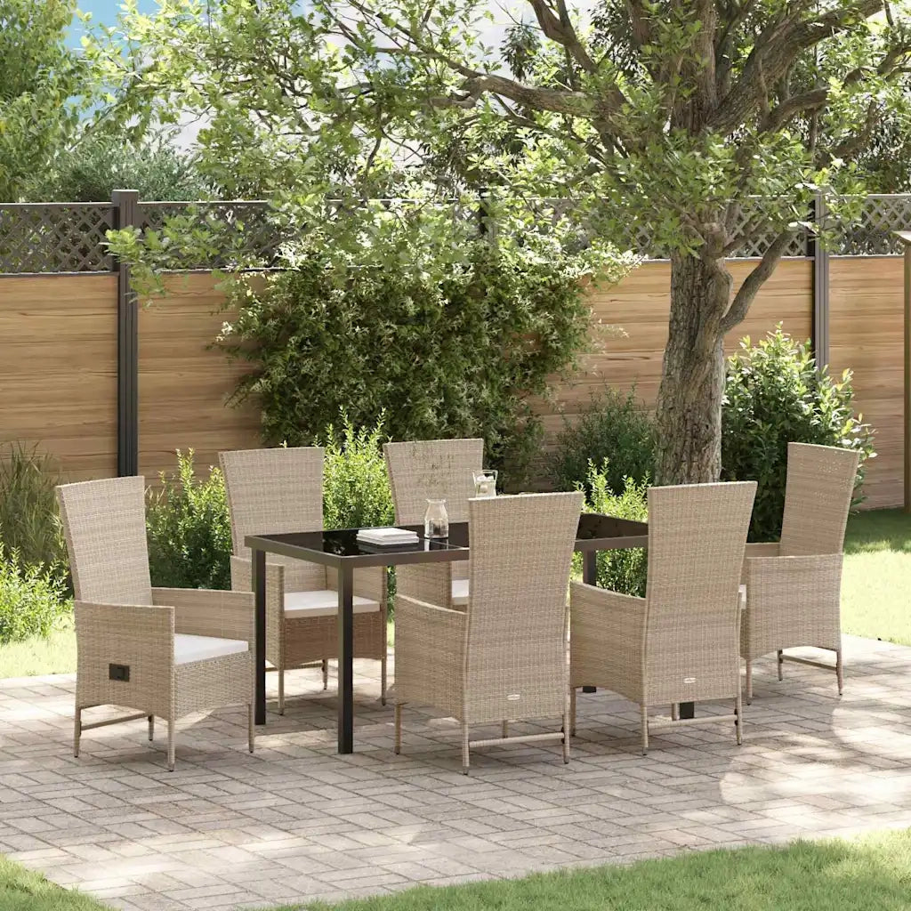 Set da Pranzo per Giardino con cuscino 7 pcs Beige polyrattan 3379468