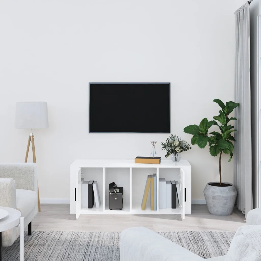 Mobile Porta TV Bianco Lucido 100x35x40 cm in Legno Multistrato cod mxl 25878