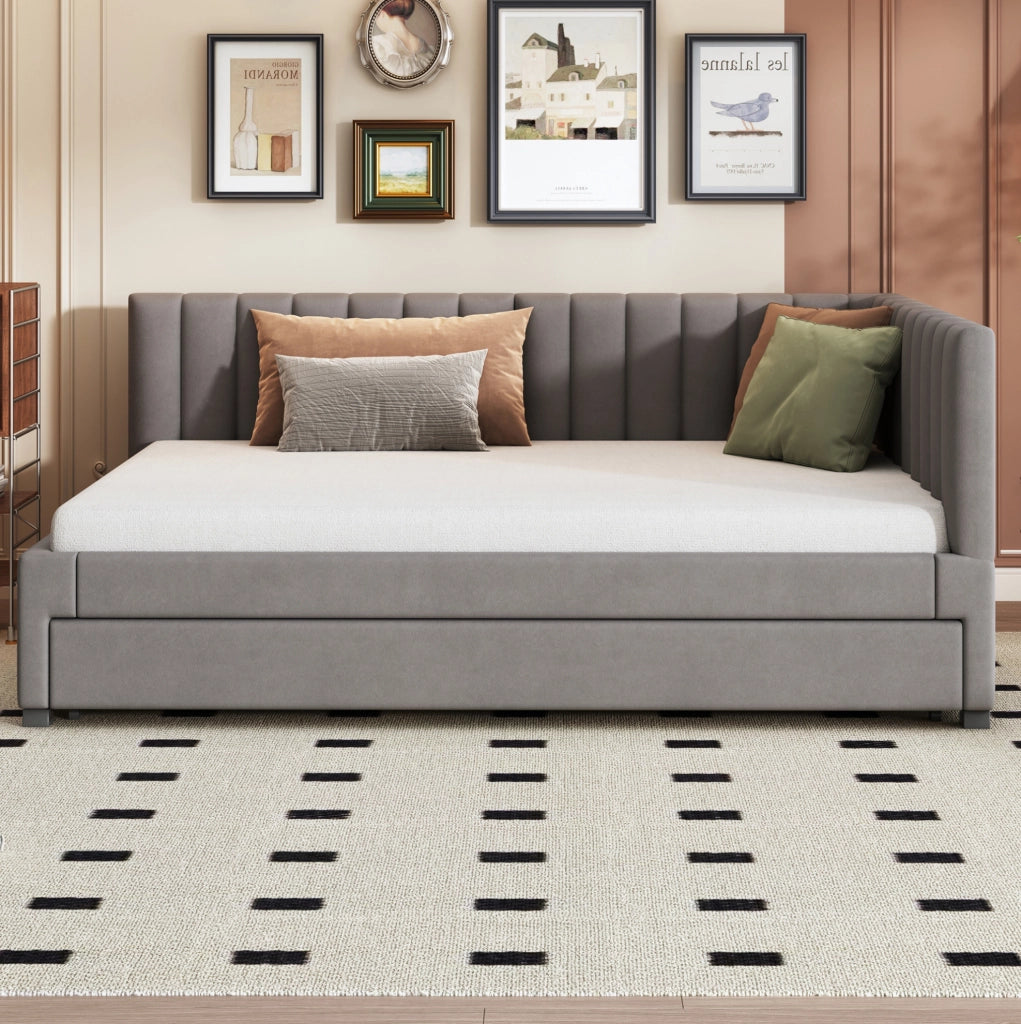 Divano letto 140x200 cm estraibile in velluto grigio