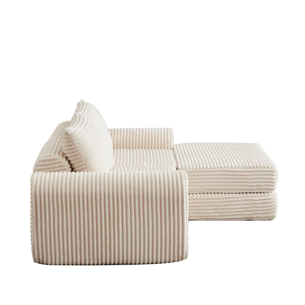 Divano Letto 2 in 1 con Pouf Estraibile e Cuscini ¨C Xylo ¨C Velluto a Coste, Modulare