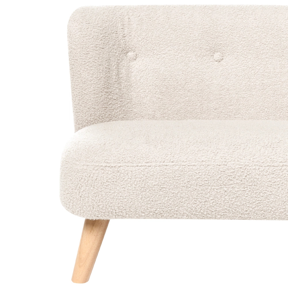 Divano per bambini beige imbottito in bouclé con braccioli, divano moderno per bambini