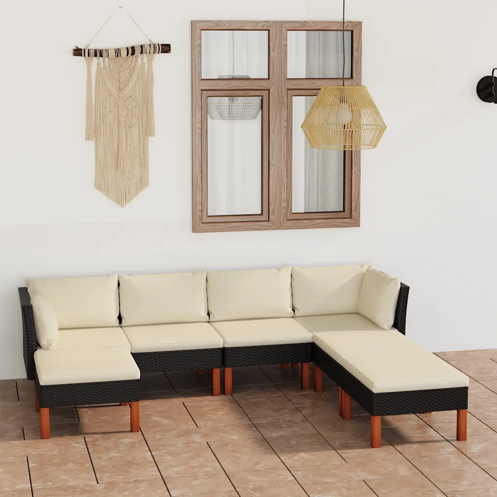 Set Divani da Giardino 7 pz | Set Salotto da Giardino con Cuscini in Polyrattan Nero