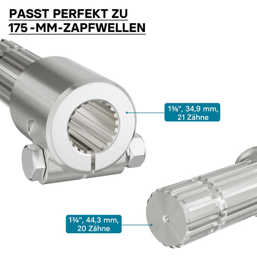 Boccola albero cardanico 175mm Attacco albero scanalato 1 3/8" 21D Albero uscita 1 3/4" 20D Trattore