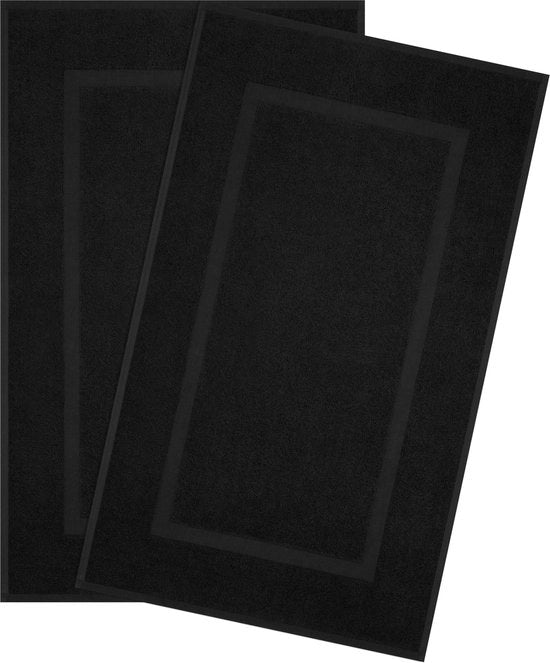 Set di tappeti da bagno in cotone 100%, 2 pezzi, asciugamano per la doccia, tappeti da bagno assorbenti lavabili 51x86 cm, grandi tappeti da bagno, neri