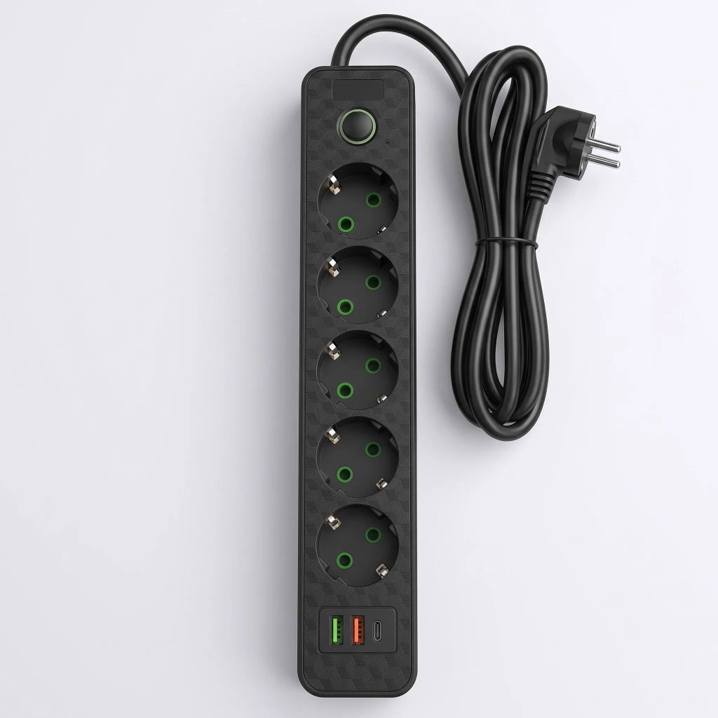 Multipresa Con Prolunga, 5 Prese + 2x Usb-a + Usb-c Rea Jnh022-5a Black