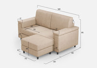 Divano 2 Posti con Pouf 168x145x85 cm Marrak in Tessuto Beige