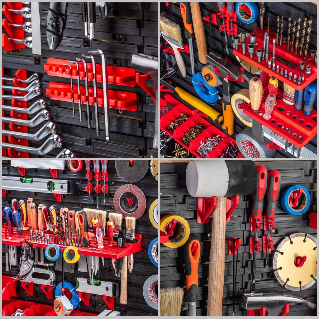 Pannello portautensili KADAX da parete per officina, 232x78 cm, 92 scomparti, 80 supporti, garage.