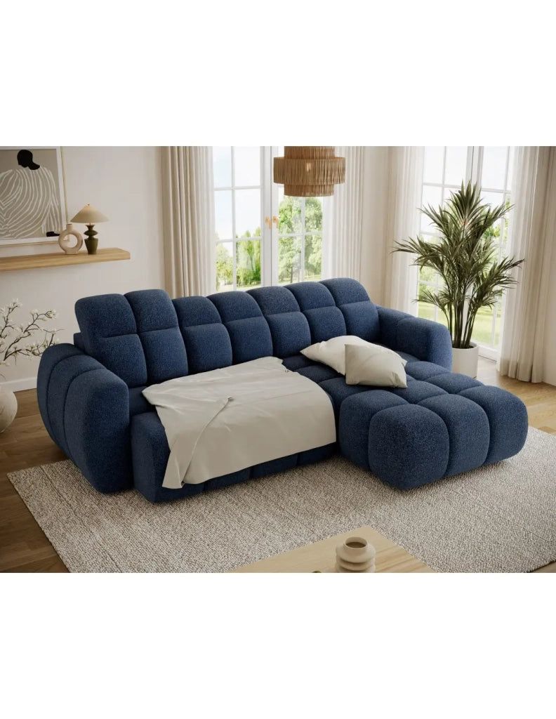 Divano ad angolo elettrico FANOTI 3 posti blu scuro – angolo destro