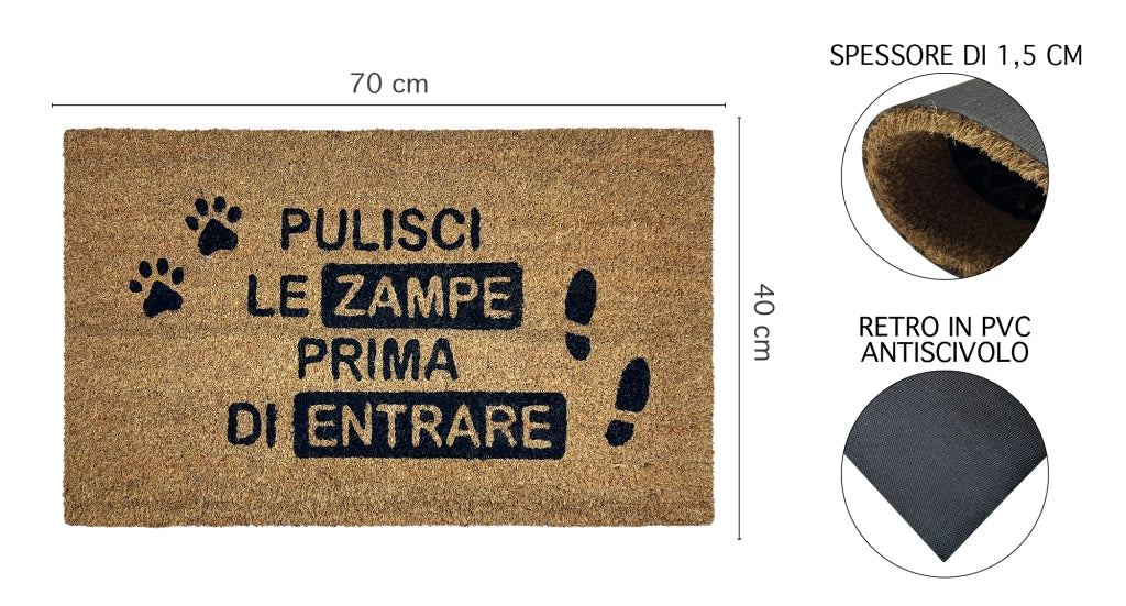 Zerbino Ingresso Casa In Fibra Di Cocco Con Base In Pvc  Dis6Zampa