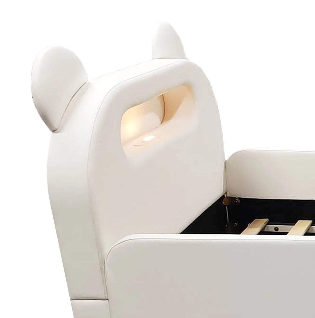 Letto imbottito modulare per bambini 90x200 cm con testiera orso; luce LED; USB e contenitore; bianco