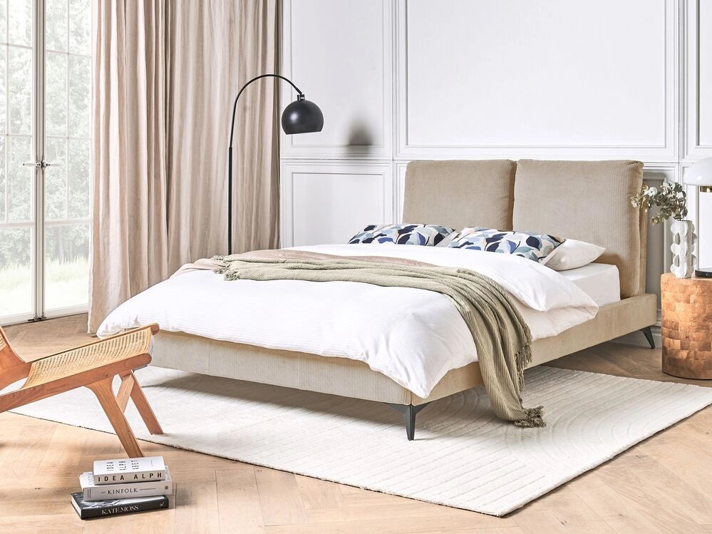 Letto imbottito moderno in velluto a coste grigio talpa 140 x 200 cm moderno elegante