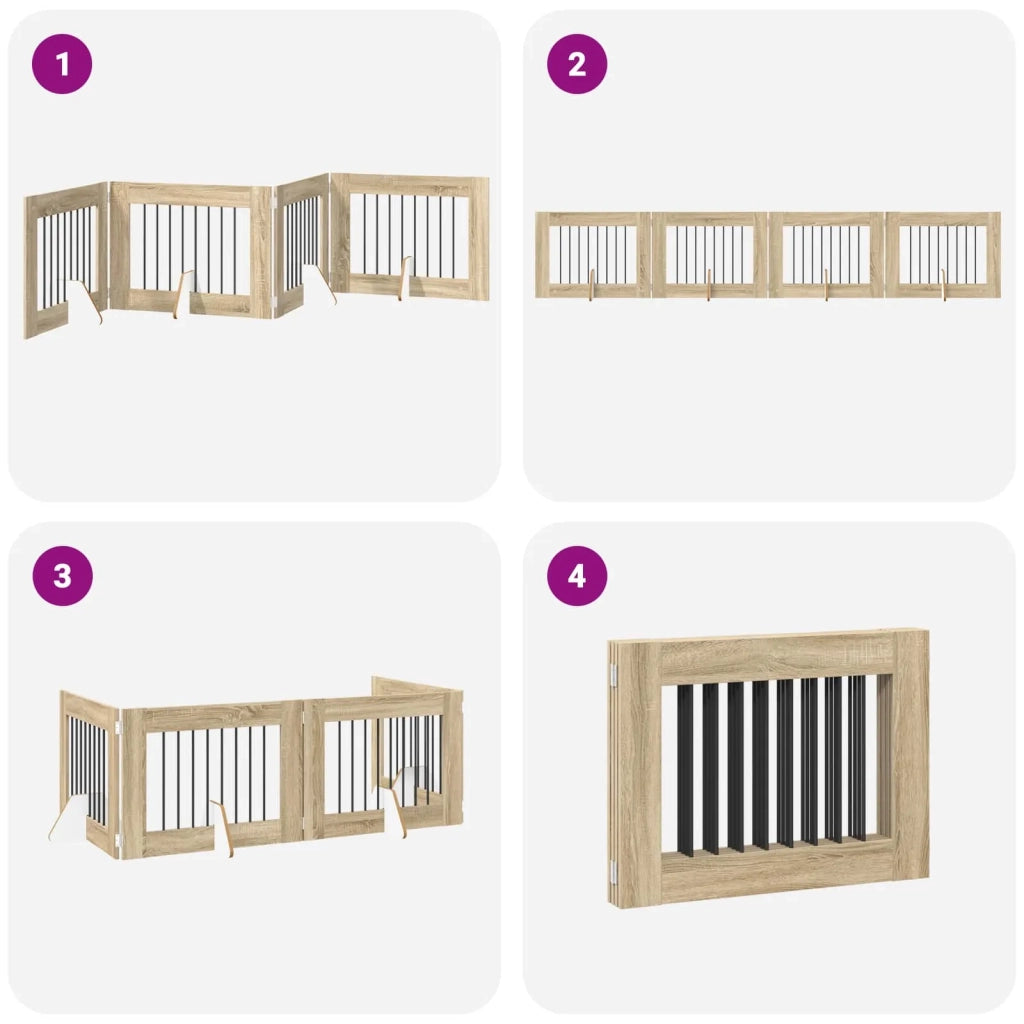 Cancello per cani pieghevole con supporti 4 pz Rovere Sonoma 892134