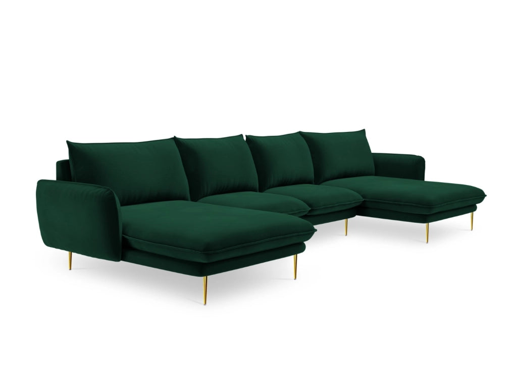 Cosmopolitan Design - Divano panoramico "Vienna" 6 posti in velluto verde bottiglia 