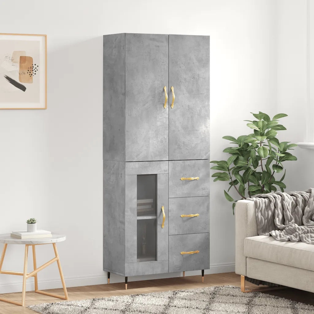 Credenza-Buffet-Armadio da cucina Grigio Cemento 69,5x34x180 cm in Legno Multistrato 603923