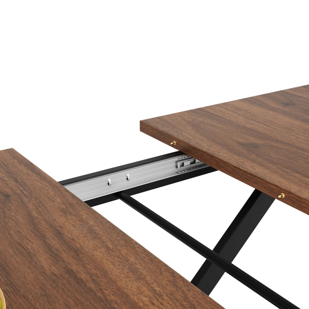 Tavolo da pranzo allungabile 120-160x80x75 cm; MDF e metallo; noce e nero