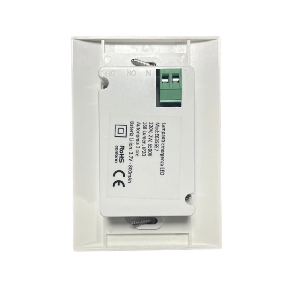 Lampada Emergenza Luce Led Per Scatola 503, 2W 168LM Autonomia 3 Ore, Bianco Freddo 6500K, Placca Bianca, Anti Black Out