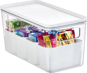 Scatola di archiviazione con 4 divisori e coperchio - molto versatile da utilizzare come contenitore per la cucina o organizzatore per la stanza da bagno - bianco