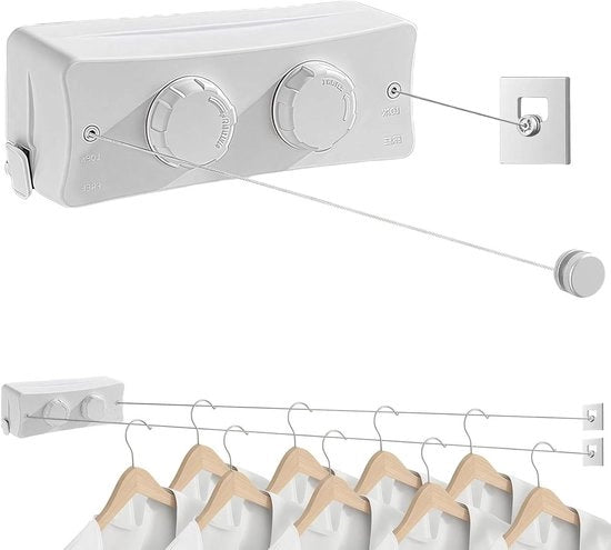 Wandwaslijn uittekenbaar 51 m in acciaio inossidabile - Previene il penzolamento - Ideale per bagno, camera da letto, balcone, hotel, angoli interni (due linee)