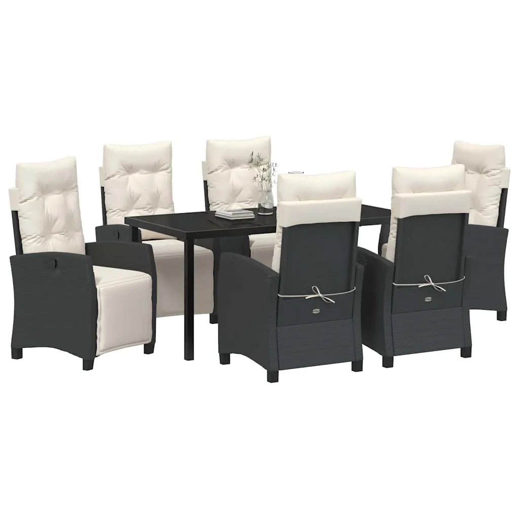 Set da Pranzo per Giardino con cuscino 7 pcs Nero polyrattan 3380418