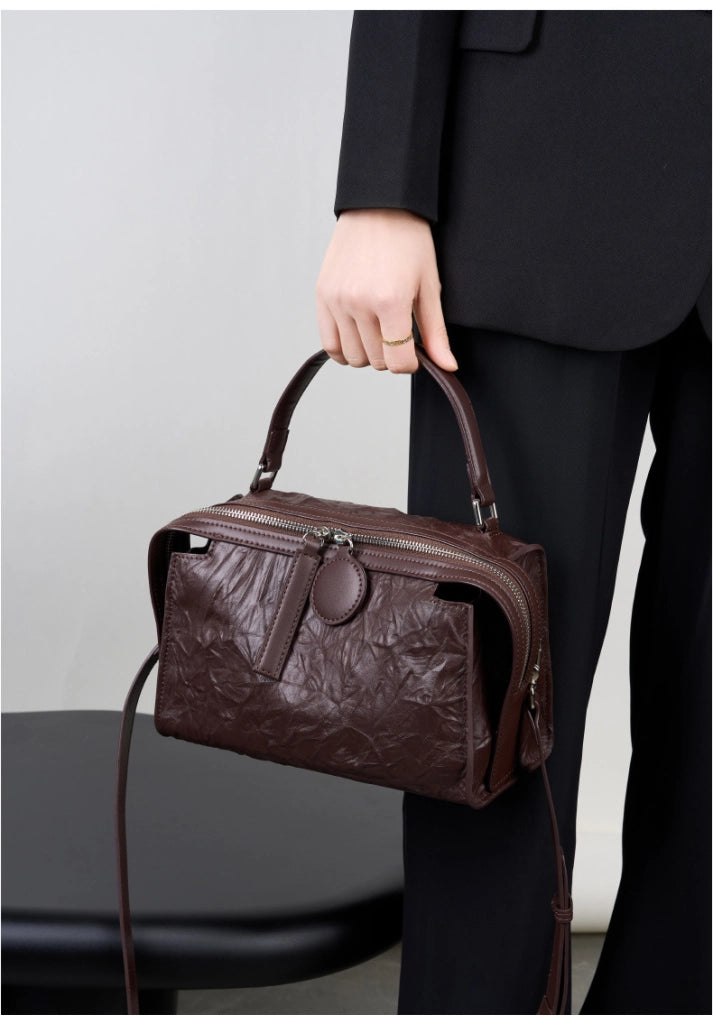 Borsa a tracolla da donna in vera pelle marrone